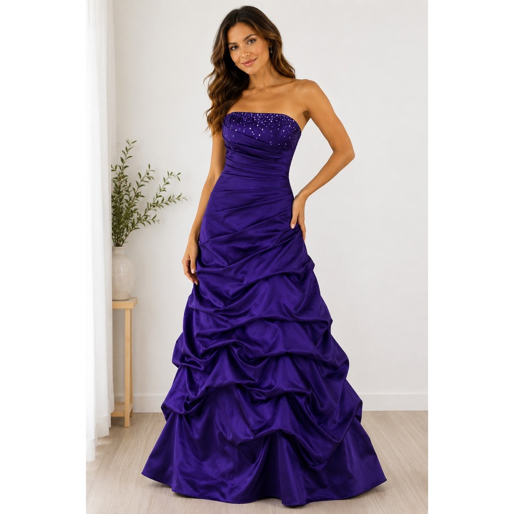 David's Bridal Womens Size 2 Purple Strapless Ruched Prom Formal Evening Gown